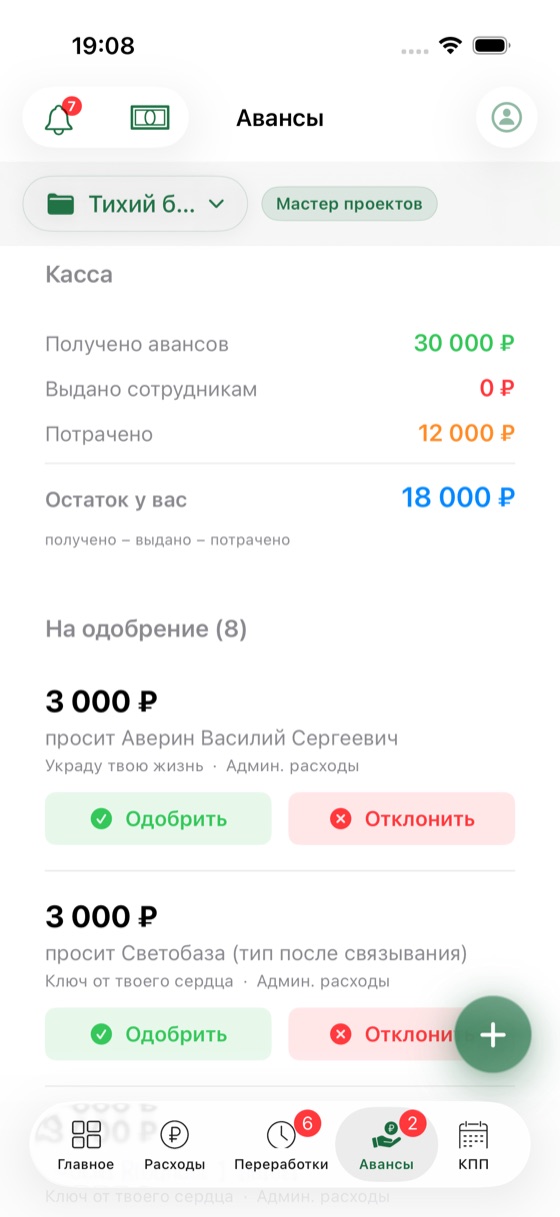 Авансы — Выдано, получено, остаток на руках