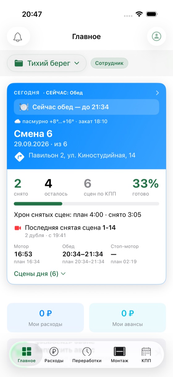 Главное — смена, снято 2 из 6, сейчас обед